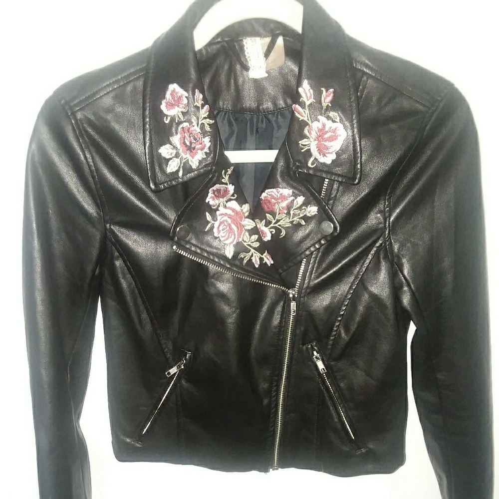 H&M Faux Leather Floral Collar Detail